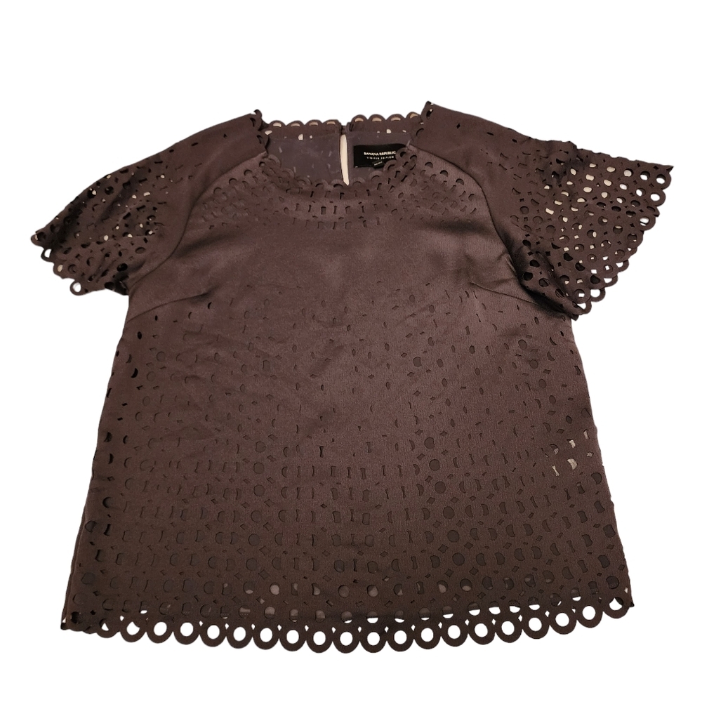 Banana Republic Gray Laser Cut Short Sleeve Blouse - Picture 5 of 12